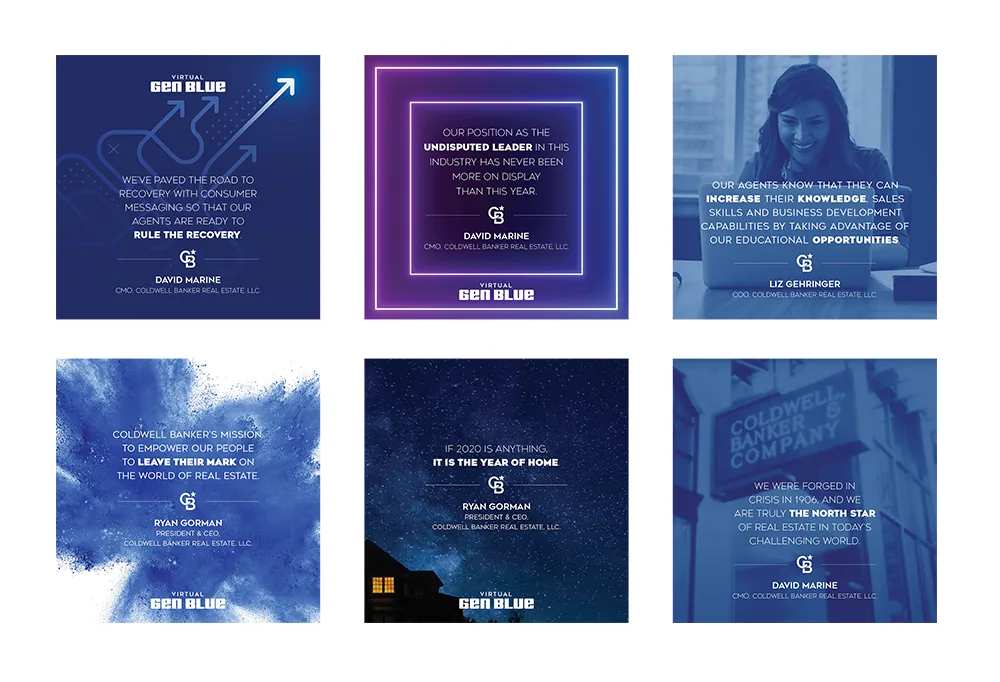 Virtual Gen Blue social campaign grid with leadership quotes